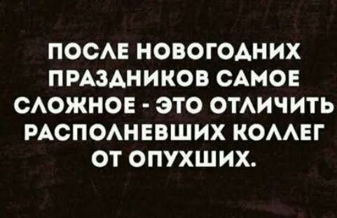 ПООАЕ НОВОГОДНИХ ПРАЗДНИКОВ САМОЕ САОЖНОЕ ЭТО ОТАИЧИТЬ РАСПОАНЕВШИХ КОААЕГ ОТ ОПУХШИХ
