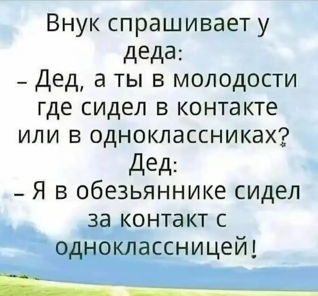 Внук спрашивает у деда Дед а ты в молодости где сидел в контакте или в одноклассниках Дед я Я в обезьяннике сидел