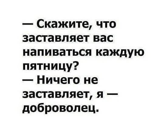 Скажите что заставляет вас напиваться каждую пятницу Ничего не заставляет я доброволец