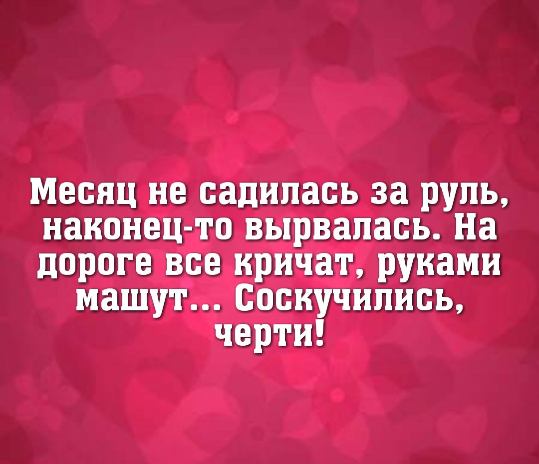 Месяц не садилась за руль наконец то вырвалась На дороге все кричат руками машут Соскучипись черти