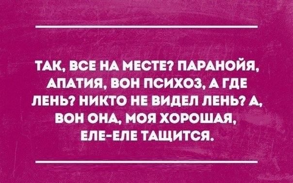 ТАК ВСЕ НА МЕСТЕ ПАРАНОЙЯ АПАТИЯ БОН психоз А Е ЛЕНЬ НИКТО НЕ ВИДЕЛ ЛЕНЬ А БОН ОНА МОЯ ХОРОШАЯ ЕЛЕ ЕЛЕ ТАЩИТСЯ
