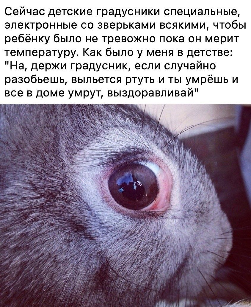 Сейчас детские градусники специальные электронные со зверьками всякими чтобы ребёнку было не тревожно пока он мерит температуру Как было у меня в детстве На держи градусник если случайно разобьешь выльется ртуть и ты умрёшь и все в доме умрут выздоравливай