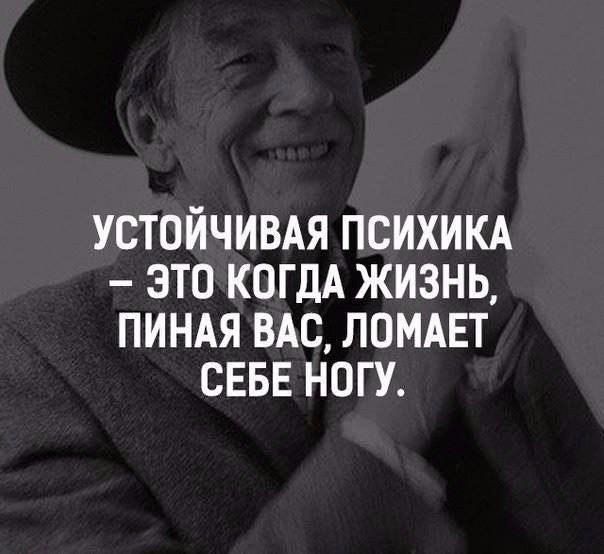 УСТОЙЧИВАЯ ПСИХИКА ЭТО КОГДА ЖИЗНЬ ПИНАЯ ВАС ЛОМАЕТ СЕБЕ НОГУ