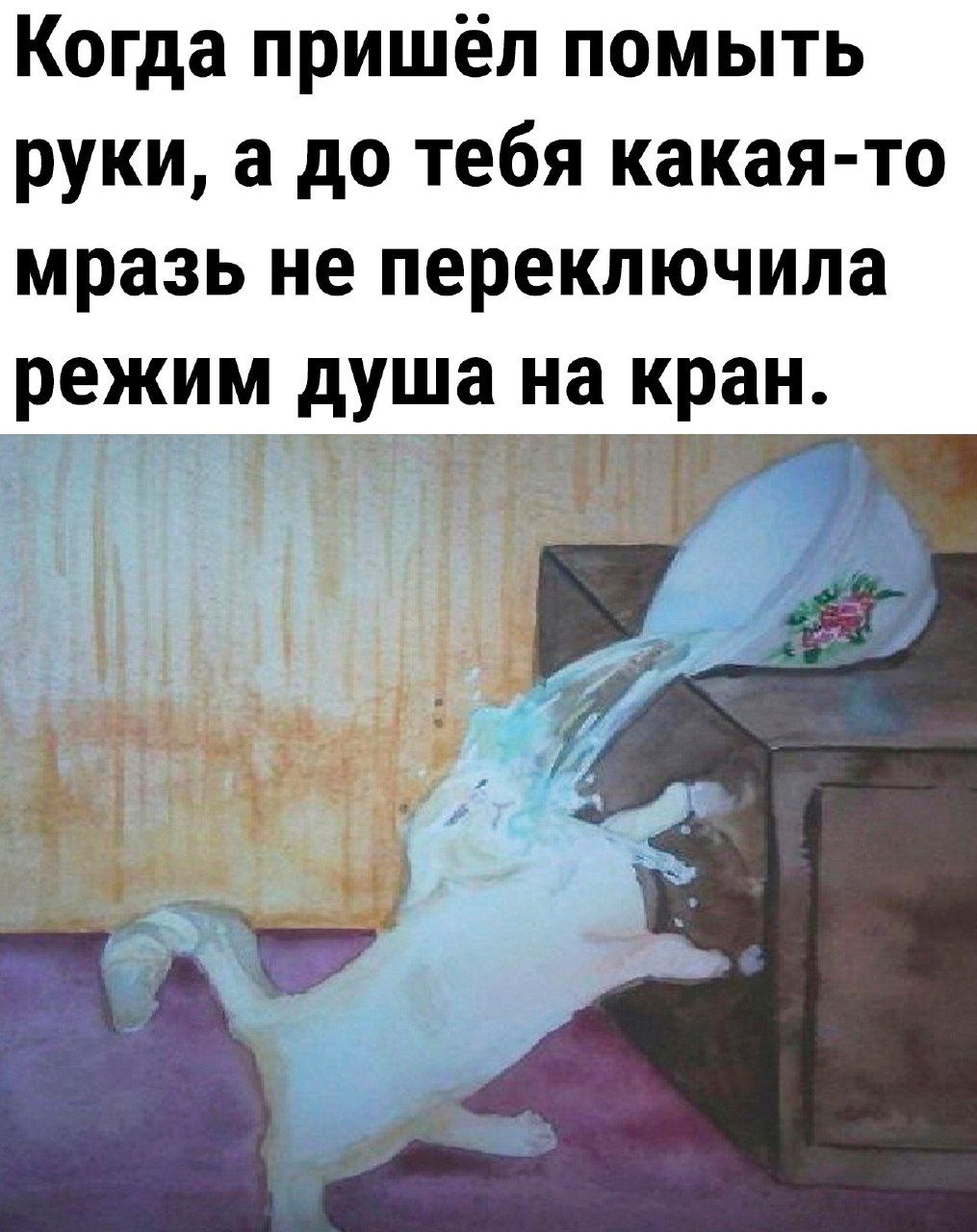 Когда пришёл помыть руки а до тебя какая то мразь не переключила режим душа на кран
