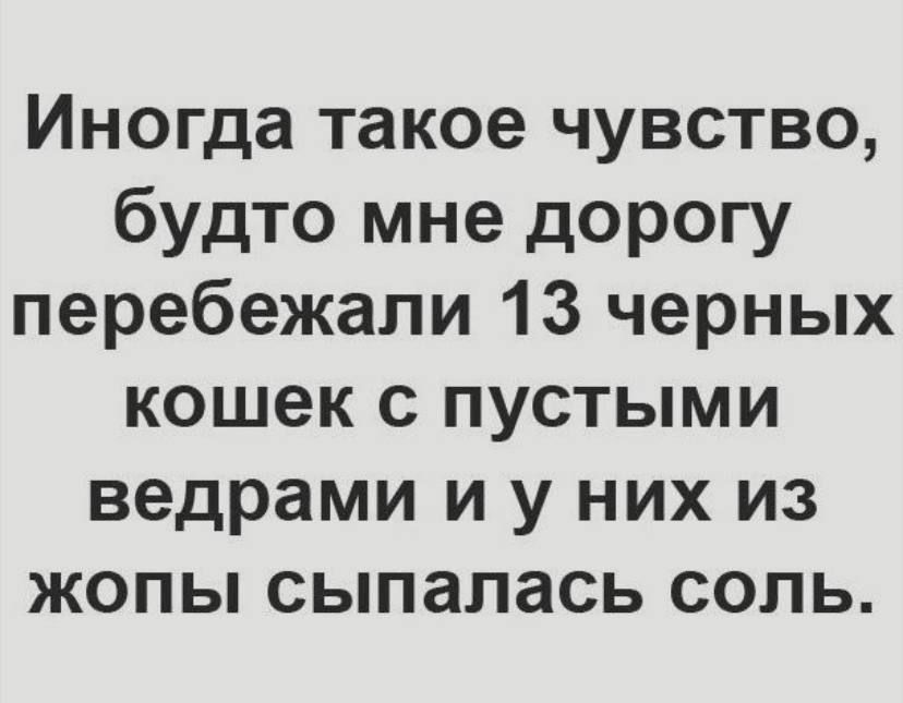 Иногда такое чувство будто мне дорогу перебежали 13 черных кошек с пустыми ведрами и у них из жопы сыпапась соль