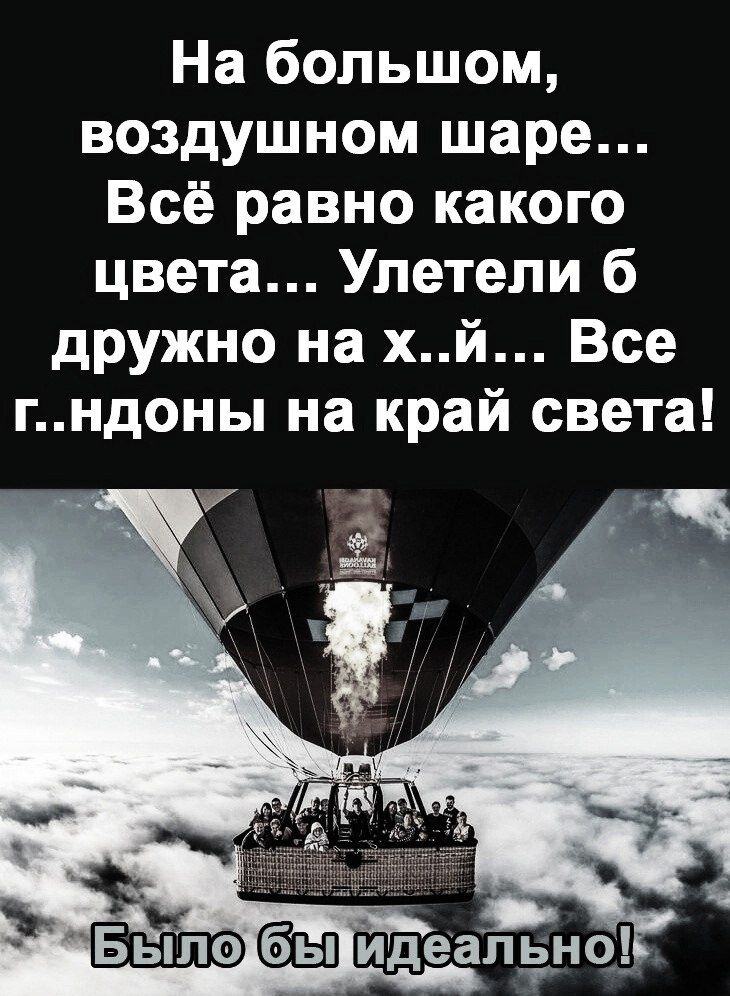 На большом воздушном шаре Всё равно какого цвета Улетели б дружно на хй Все гндоны на край света