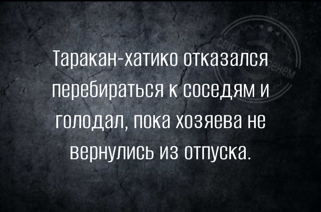 Таракан хатка отказался перебираться к соседям и гоподап пика хозяева не вернулись из отпуска