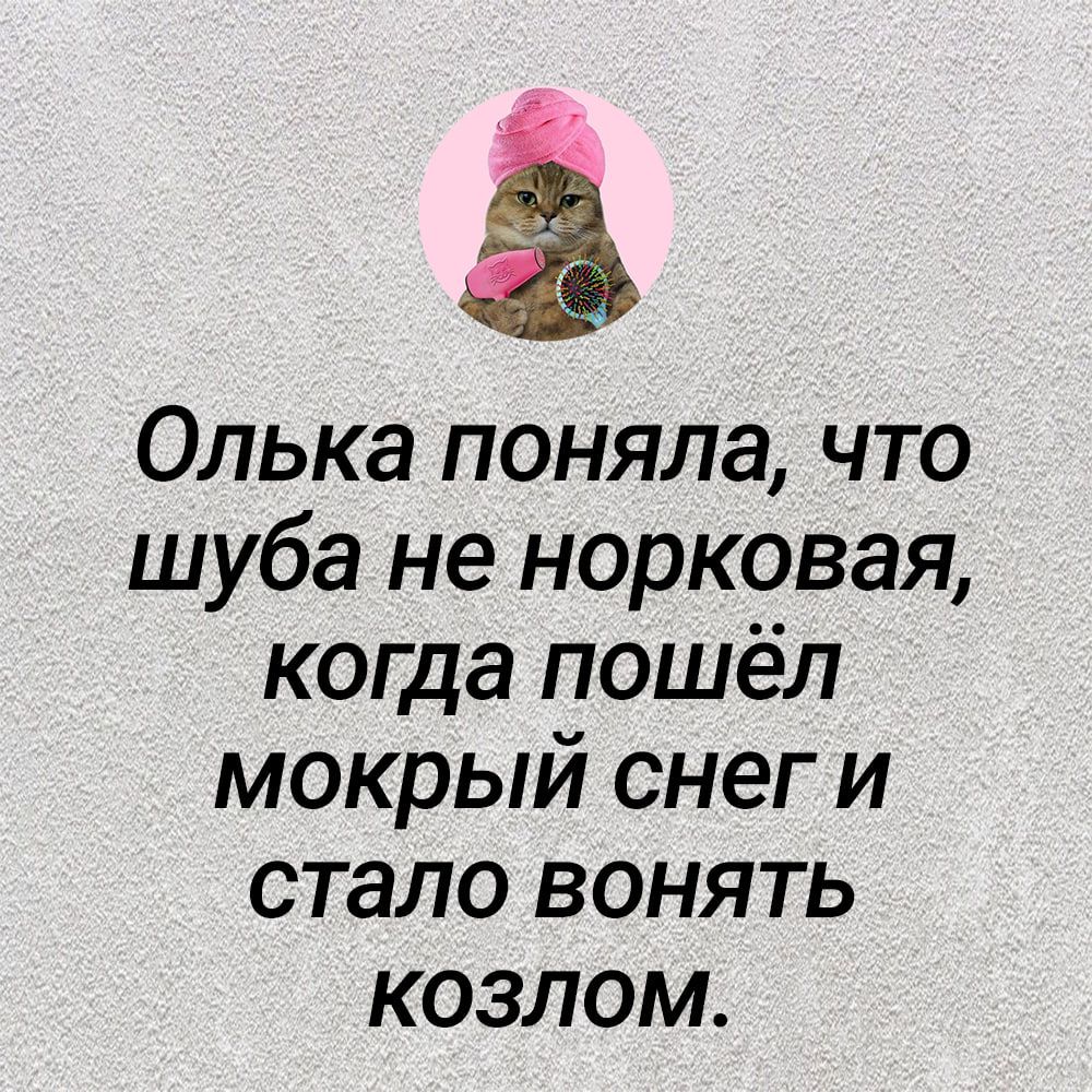 Г Олька поняла что шуба не норковая когда пошёл мокрый снег и стало вонять КОЗЛоМ