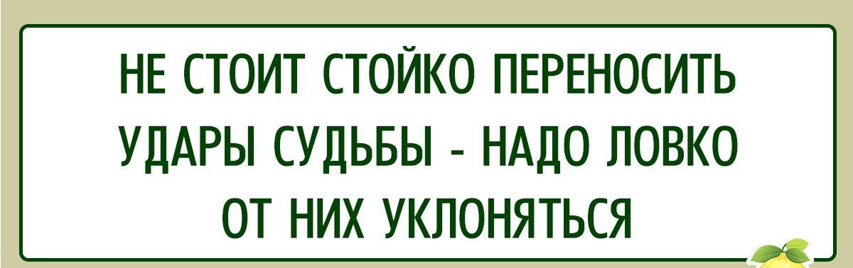 НЕ СТОИТ СТОЙКО ПЕРЕНОСИТЬ УДАРЫ СУДЬБЫ НАДО ЛОВКО ОТ НИХ УКЛОНЯТЬСЯ