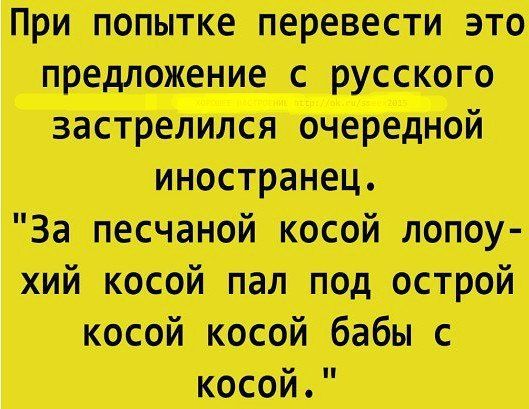 При попытке перевести это предложение с русского застрелился очередной иностранец.
