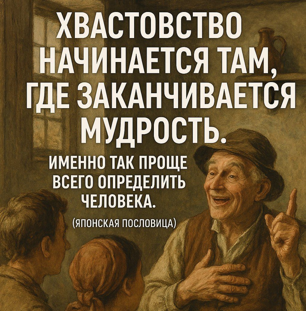 Хвастовство начинается там, где заканчивается мудрость. Именно так проще всего определить человека. (японская пословица)