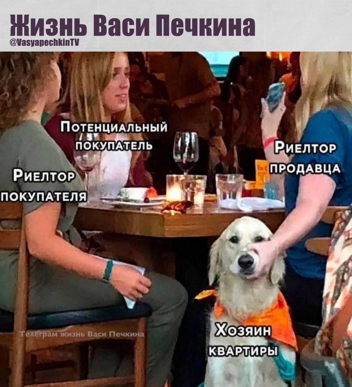Жизнь Васи Печкина
@VasyapechkinTV
Потенциальный покупатель
Риелтор продавца
Риелтор покупателя
Хозяин квартиры