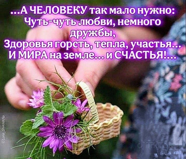 ...А ЧЕЛОВЕКУ так мало нужно: Чуть-чуть любви, немного дружбы, здоровья горсть, тепла, счастья... И МИРА на земле... и СЧАСТЬЯ!...