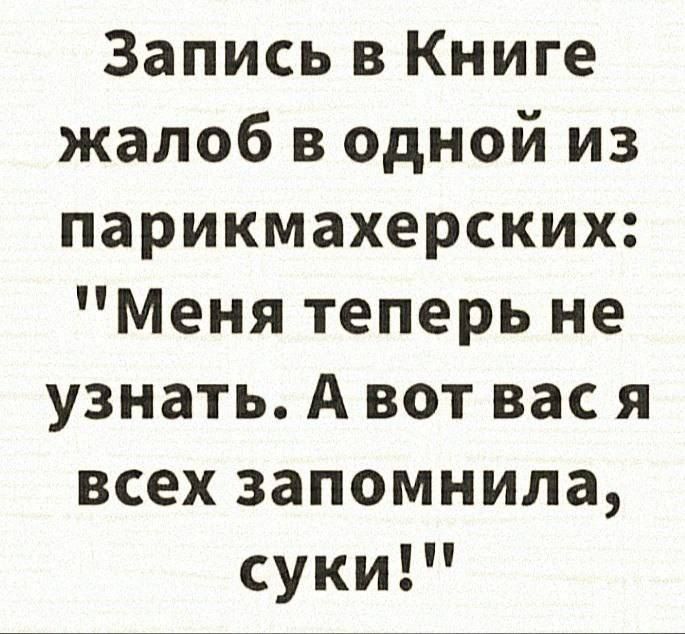 Запись в Книге жалоб в одной из парикмахерских: 