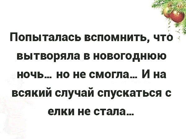 Попыталась вспомнить, что вытовыряла в новогоднюю ночь... но не смогла... И на всякий случай спускаться с елки не стала...