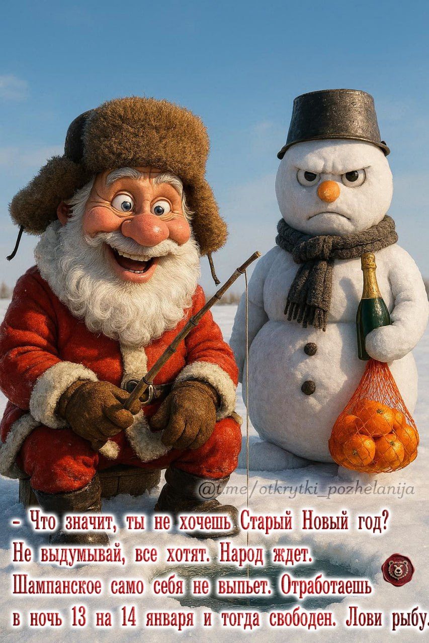 — Что значит, ты не хочешь Старый Новый год? Не выдумывай, все хотят. Народ ждёт. Шампанское само себя не выпьет. Отработаешь в ночь 13 на 14 января и тогда свободен. Лови рыбу