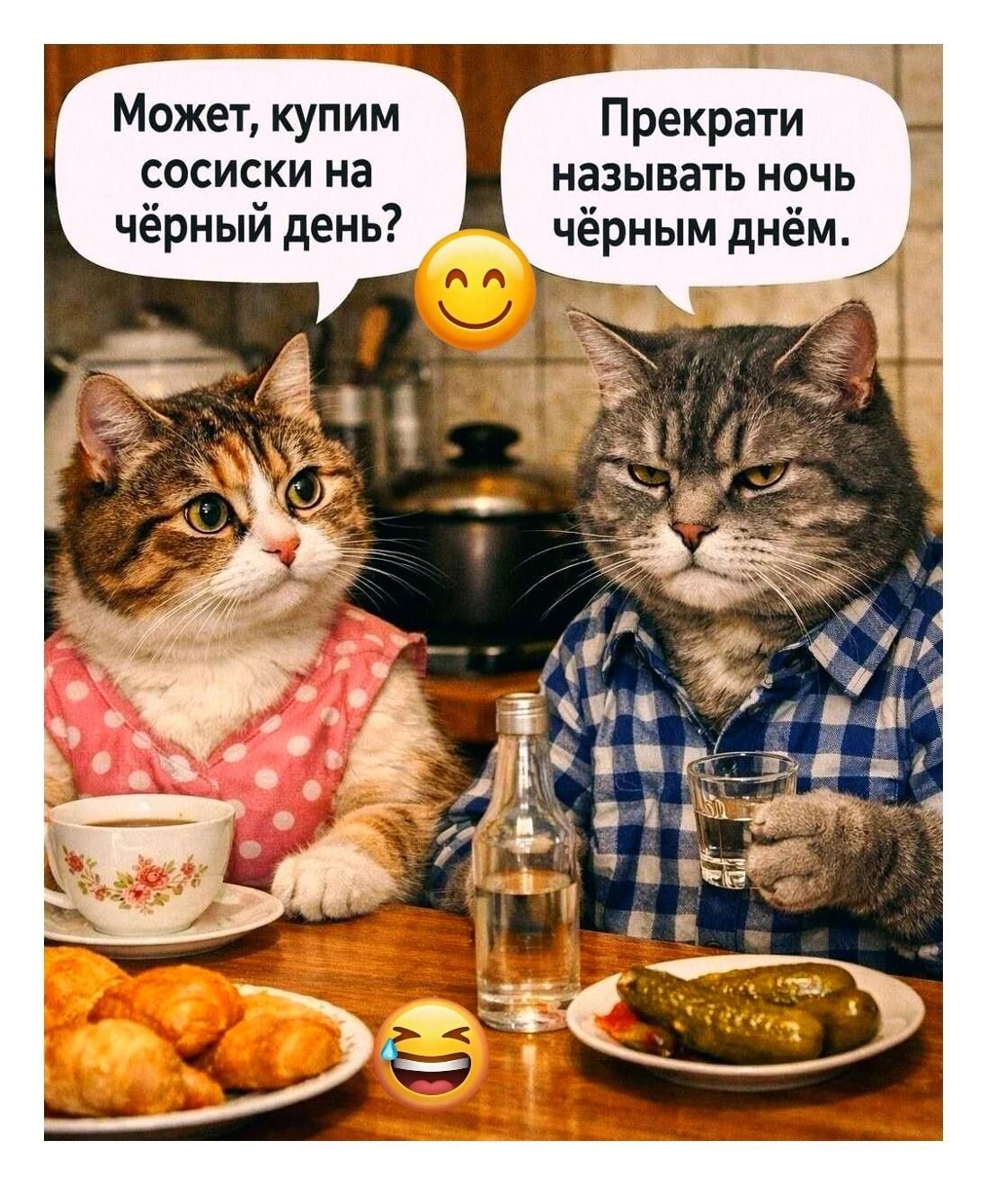 Может, купим сосиски на чёрный день? Прекрати называть ночь чёрным днём.