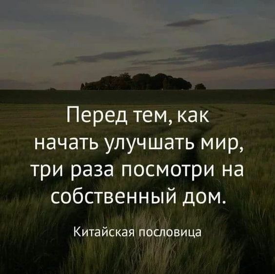 Перед тем как начать улучшать мир три раза посмотри на собственный дом Китайская пословица