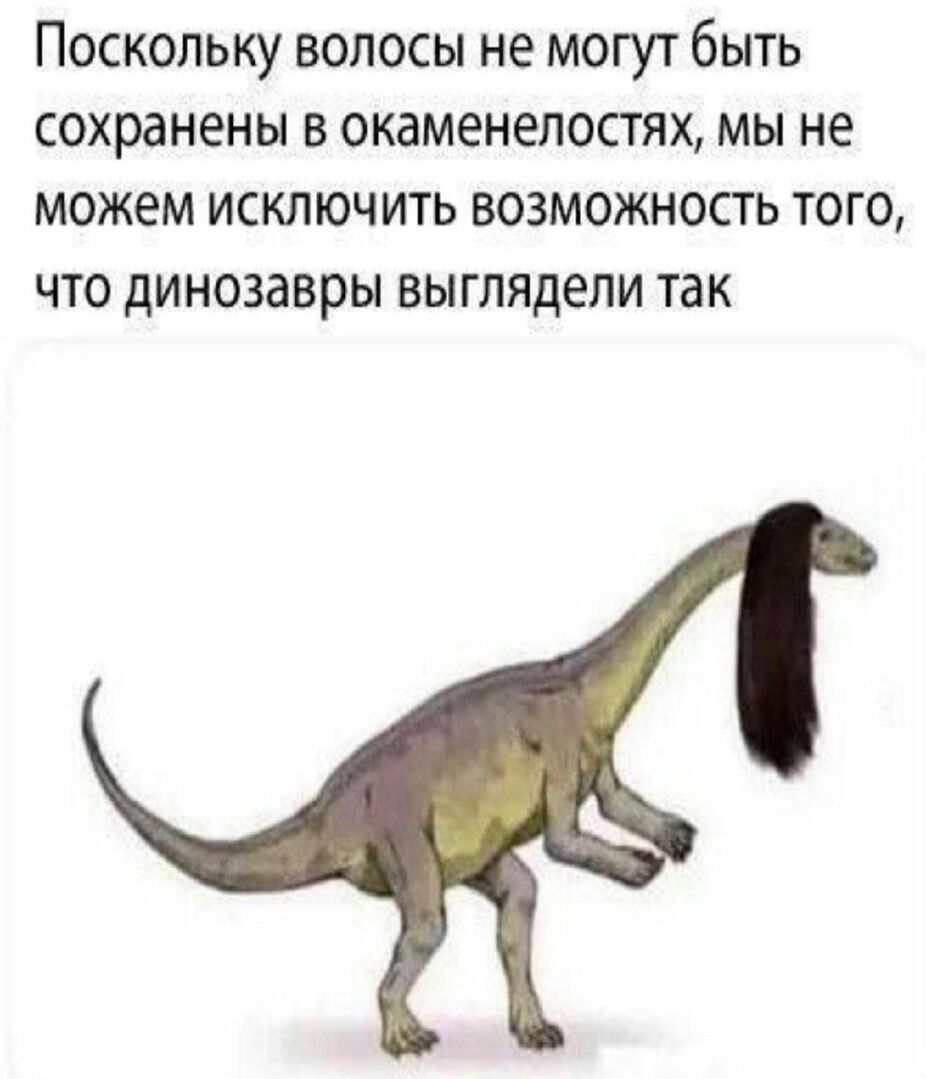 Поскольку волосы не могут быть сохранены в окаменелостях мы не можем исключить возможность того что динозавры выгЛЯДели так