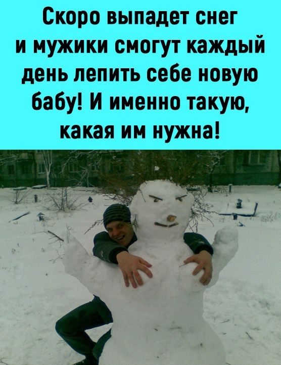 Скоро выпадет снег и мужики смогут каждый день лепить себе новую бабу И именно такую какая им нужна