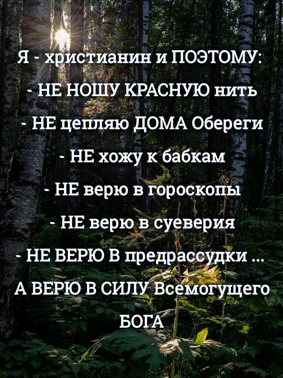 Я хёисдианин и ПОЭТОМУ НЕ НОШУ КРАСНУЮ нить НЕ цепляю ДОМА Обереги НЕ хожу к бабкам НЕ верю в гброскопы _ Ё НЕ верю в суеверия НЕ ВЕРЮ В предрасс дки А ВЕРЮ В СИЛУ Всемогущего ВОДА