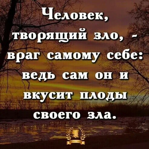 Человек творящий зло враг самому себе ведь сам он и вкусит плоды своего зла 7