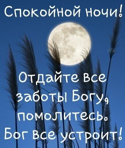 СПОКОЙНОЙ НОЧИ Отдайте Все заботы Богуе ПОМОЛИТЗСЬо Бог Все устроит