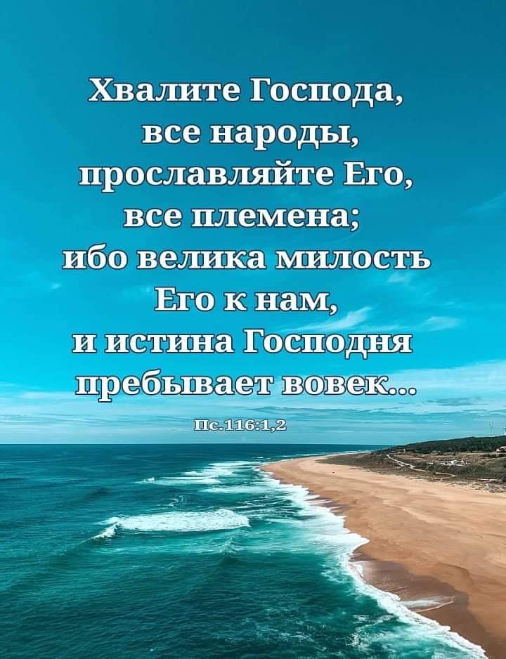 Хваіште Господа все народы прославляйте Его все племена ибо велика милость Его к нам и истшжа Господня