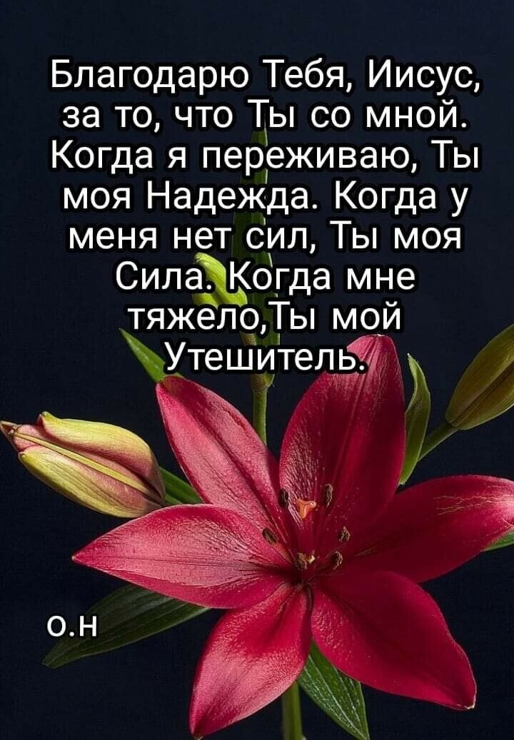 Благодарю Тебя Иисус за то что Ты со мной Когда я переживаю Ты моя Надежда Когда у меня нет сил Ты моя СилаЖогда мне тяжело Ты мой