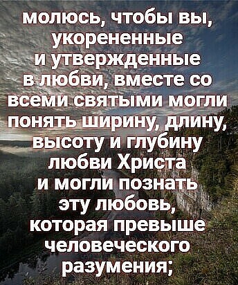 молюсь чтобы вы укорененные ве жденные ё__іь_і ИР Евьмібту и глубину любви Христа и могли позна эту любовь которая превыше человеческого разумения