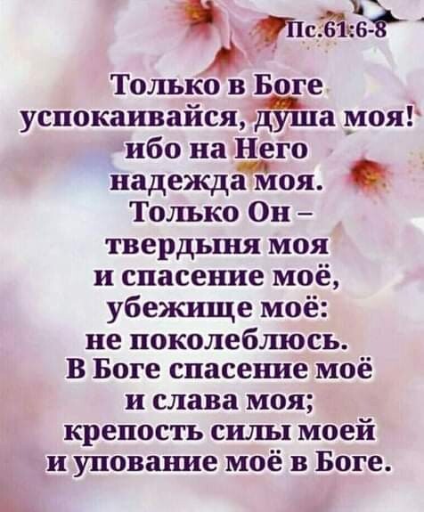 Только в ще _ успокагшайсялдуша моя ибо на Него надеждамоя Только Он твердыня моя и спасение моё убежище моё не поколеблюсь В Боге спасен ше моё и слава моя крепость силы моей и уповашае моё в Боге