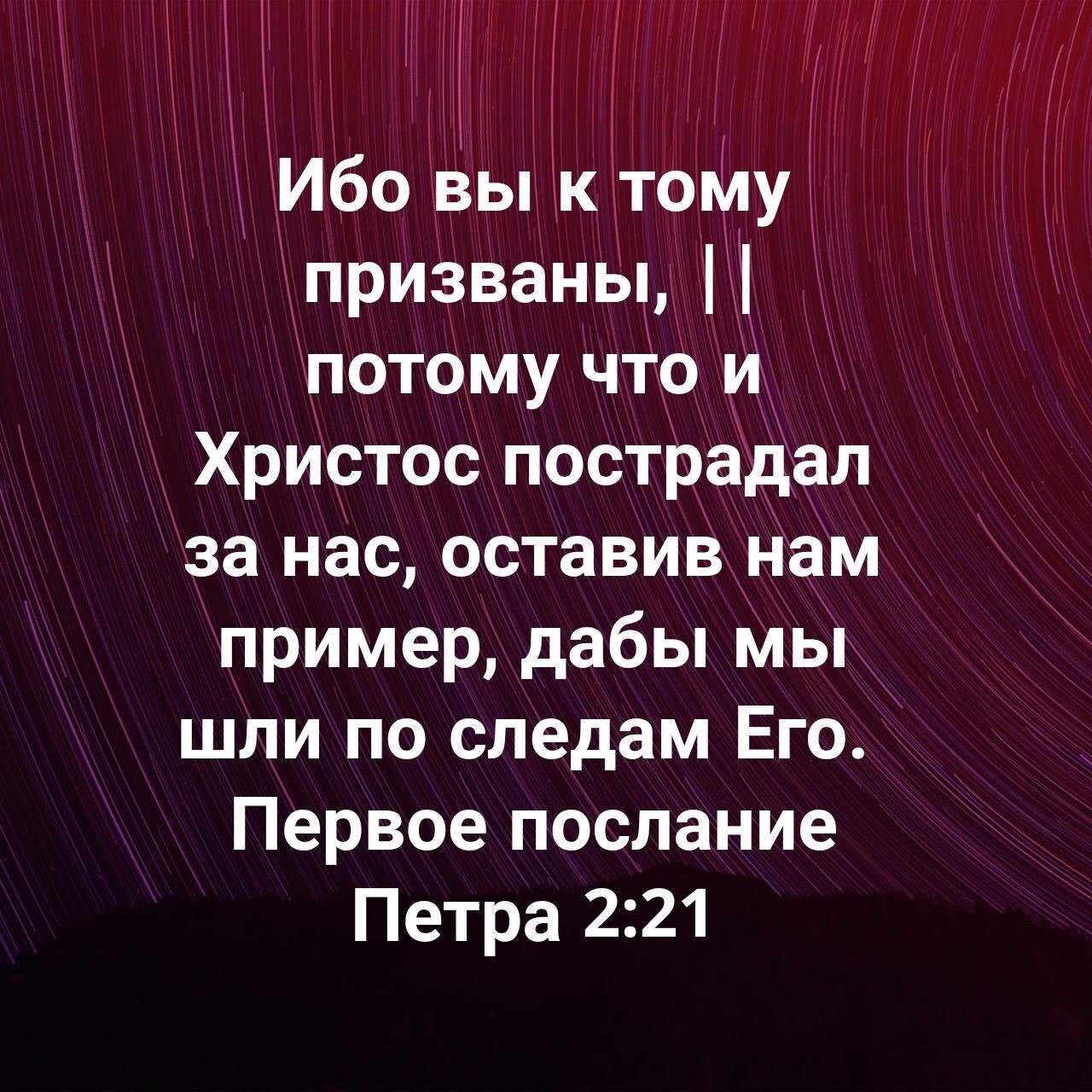Ибо вы к тому призваньп потому что и Христос пострадал за нас оставив нам пример дабы мы шли по следам Его Первое послание Петра 221