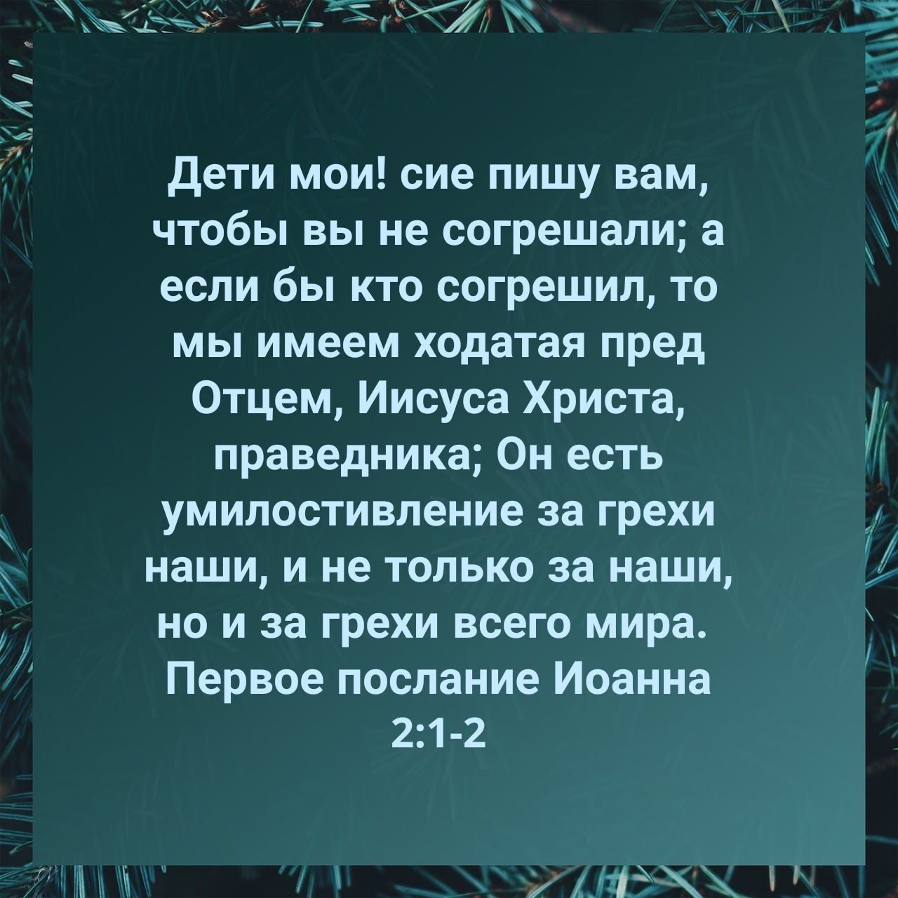 ЗКЖм Дети мои сие пишу вам чтобы вы не согрешали а если бы кто согрешил то мы имеем ходатая пред Отцем Иисуса Христа праведника Он есть умилостивление за грехи наши и не только за наши но и за грехи всего мира Первое послание Иоанна 2ГЬ2 111