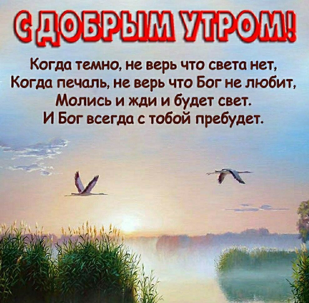 дОБРЫМ УТРОМ Когда темно не верь что света нет Когда печаль не верь что Бог не любит Молись и жди и будет свет И Бог всегда с тобой пребудет