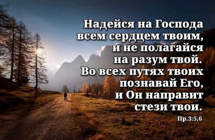 Надейся на Господа рдц9М_ твоим Ми не пелагайся на разум твой Во всех путях твоих познавай Его и Он направит стези твои Пр356