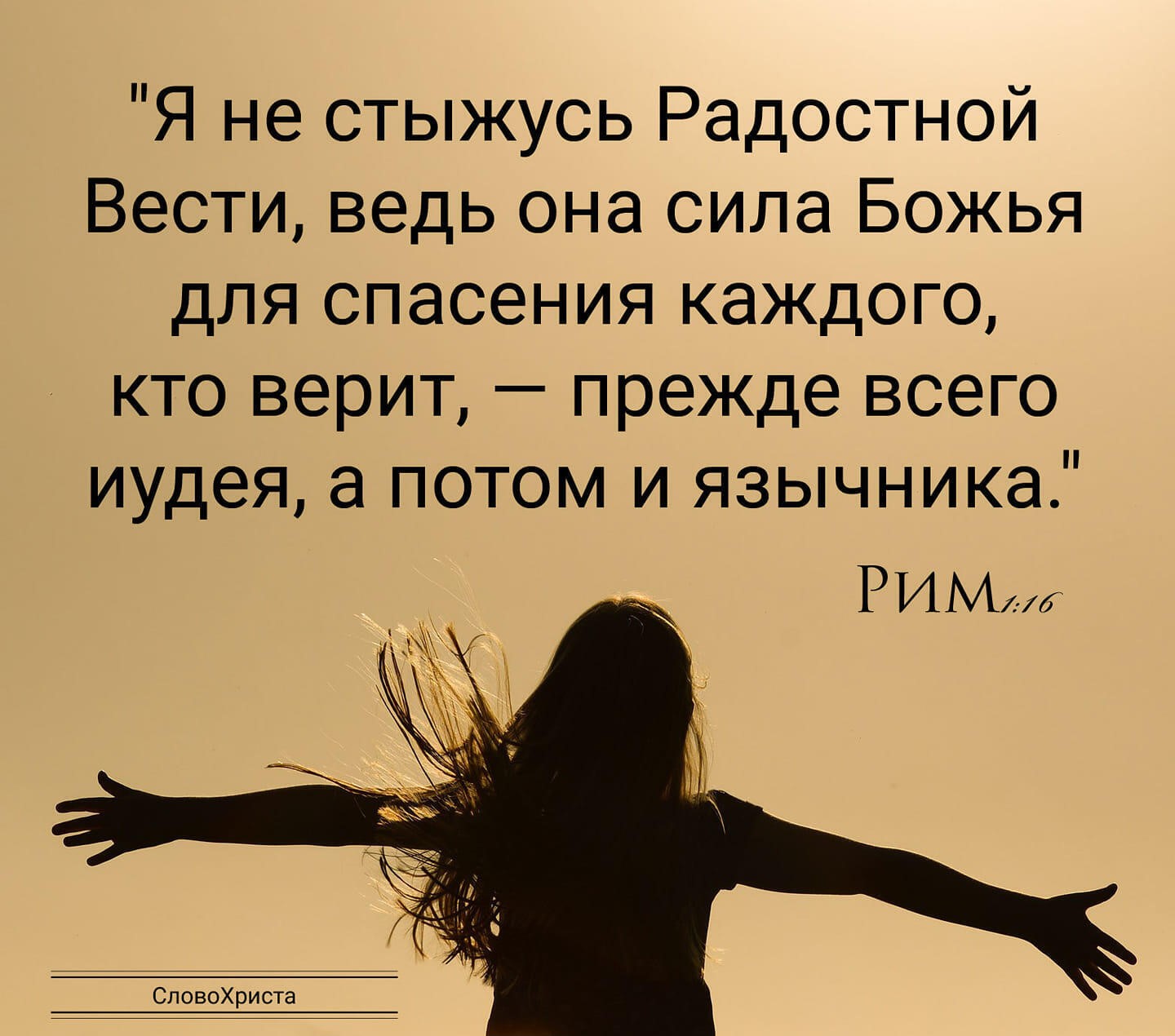 Я не стыжусь Радостной Вести ведь она сила Божья для спасения каждого кто верит прежде всего иудея а потом и язычника Римм СловоХриста