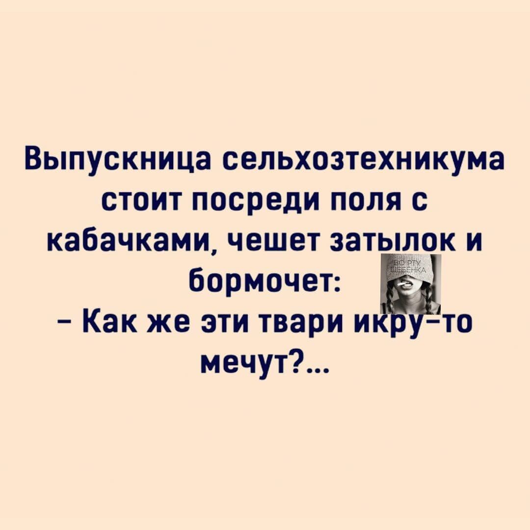 Выпускница сельхозтехникума стоит посреди поля с кабачками чешет затылок и бормочет Как же эти твари и мечут