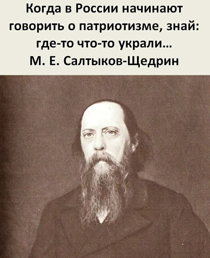 Когда в России начинают говорить о патриотизме знай где то что то украли М Е Салтыков Щедрин