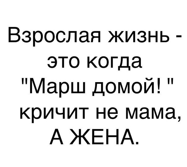 Взрослая жизнь это когда Марш домой кричит не мама А ЖЕНА