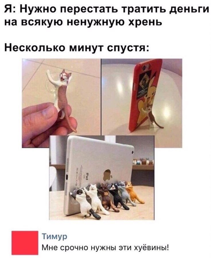 Я Нужно перестать тратить деньги на всякую ненужную хрень Несколько минут спустя Тимур Мне срочно нужны эти хуёвины