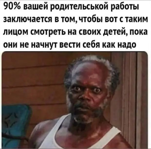 90 вашей родительськой работы заключается в том чтобы вот с таким ЛИЦОМ СМОТРЕТЬ на СВОИХ детей ПОКЗ ОНИ не начнут ВЕСТИ себя как надо