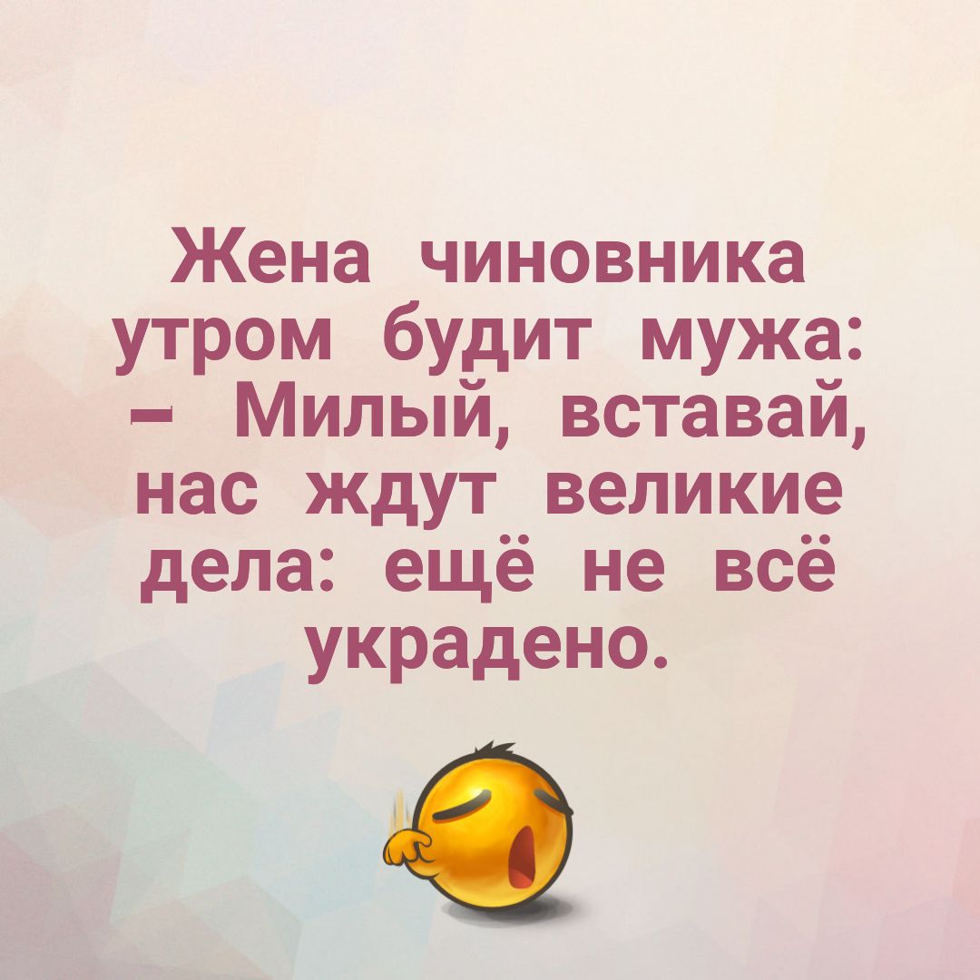 Жена чиновника утром будит мужа Милый вставай нас ждут великие дела ещё не всё украдено