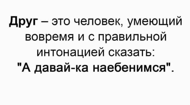 друг это человек умеющий вовремя и с правильной интонацией сказать А давай ка наебенимся