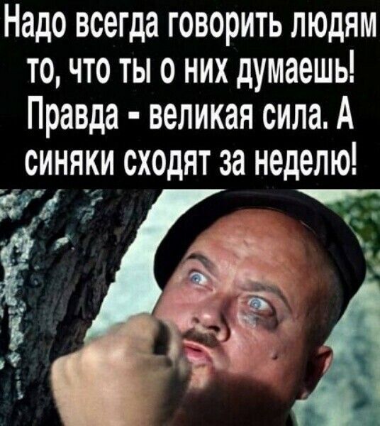 Надо всегда говорить людям то что ты о них думаешь Правда великая сила А синяки сходят за неделю Від _