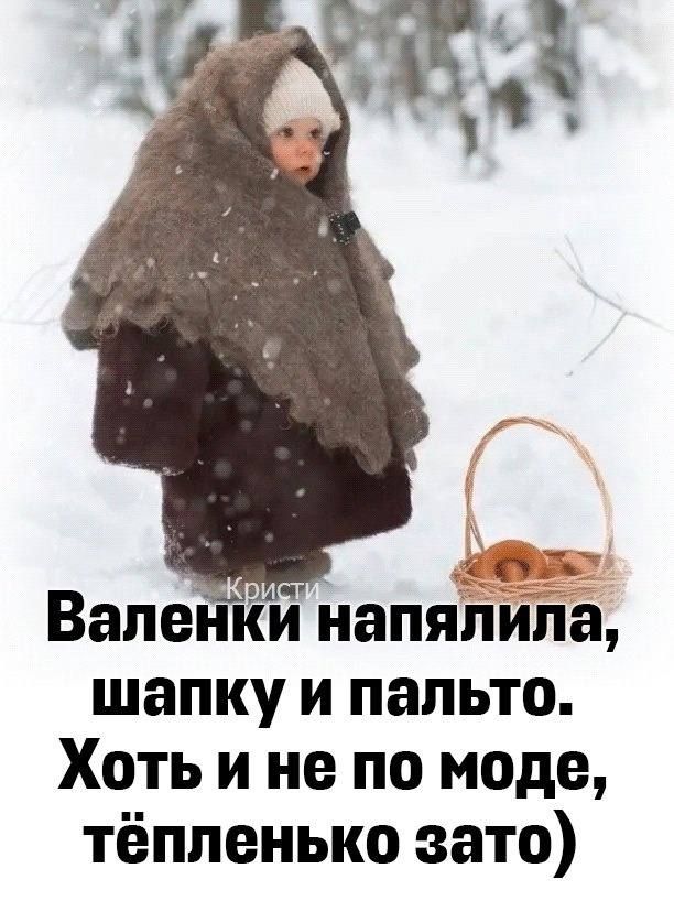 напяпйпа шапку и пальто Хоть и не по моде тёпленько зато