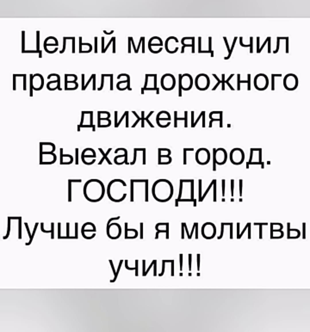Целый месяц учил правила дорожного движения Выехал в город ГОСПОДИ Лучше бы я молитвы учил