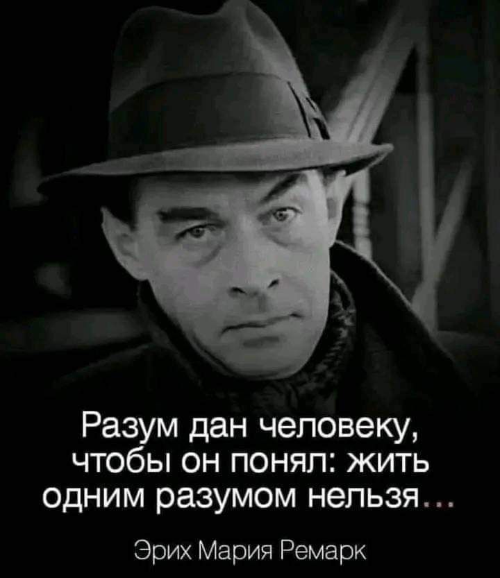 Разум дан человеку чтобы он понял жить одним разумом нельзя Эрих Мария Ремарк