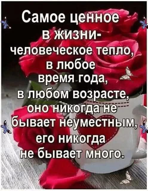 Самое ценнов В ЖИЗНИ человечёское тепло_ в любое время года р ой возрасте