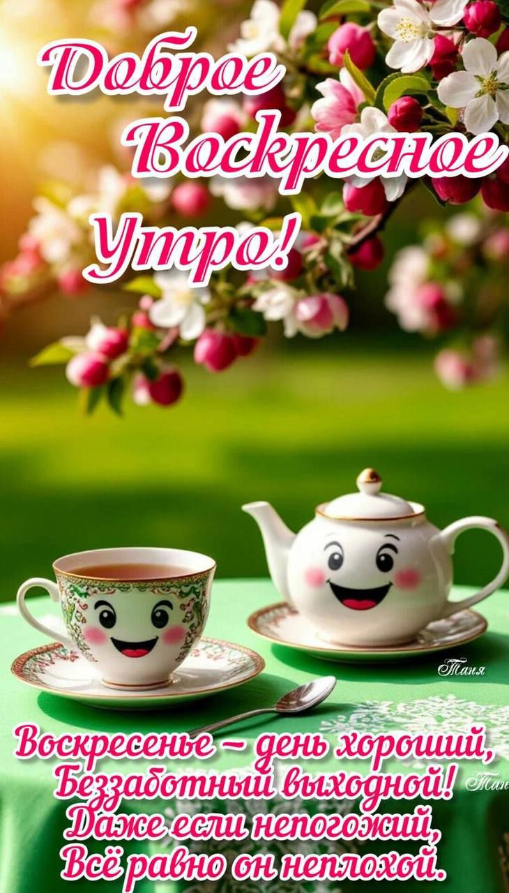 Доброе Воскресное Утро!
Воскресенье - день хороший,
Беззаботный выходной!
Даже если непогожий,
Всё равно он неплохой.