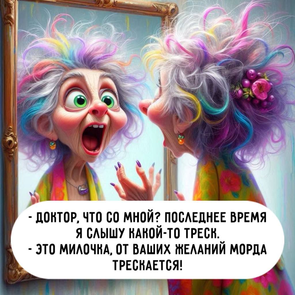 - Доктор, что со мной? Последнее время я слышу какой-то треск.
- Это, милочка, от ваших желаний морда трескается!